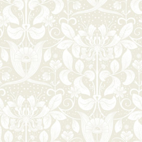 Galerie Hjarterum Collection White Berit Honeysuckle Trellis Wallpaper Roll