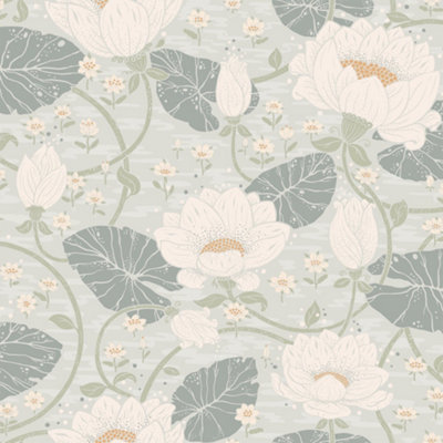 Galerie Hjarterum Collection Yellow Eva Water Lillies Wallpaper Roll