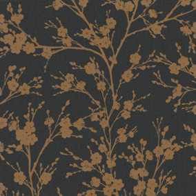 Galerie Home Collection Black/Gold Metallic Floral Trail Wallpaper Roll
