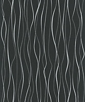 Galerie Home Collection Black/Silver Metallic Geometric Wave Lines Wallpaper Roll