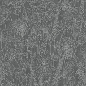 Galerie Home Collection Dark Grey Metallic Floral Motif Wallpaper Roll