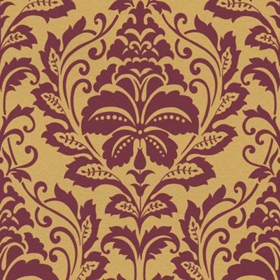 Galerie Home Collection Orange/Red Damask Motif Wallpaper Roll