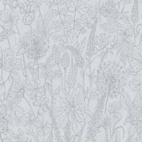 Galerie Home Collection Silver Metallic Floral Motif Wallpaper Roll