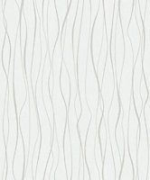 Galerie Home Collection White Metallic Geometric Wave Lines Wallpaper Roll