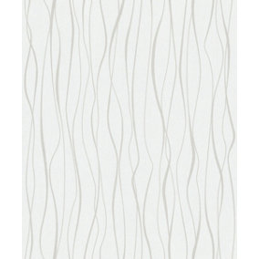 Galerie Home Collection White Metallic Geometric Wave Lines Wallpaper Roll