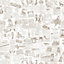 Galerie Homestyle White Beige Antique Newsprint Smooth Wallpaper
