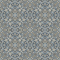 Galerie Homestyle White Blue Gold Floral Tile Smooth Wallpaper