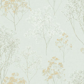 Galerie Homestyle White Green Gold Queen Annes Lace Smooth Wallpaper