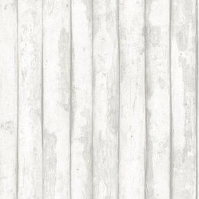 Galerie Homestyle White Grey Log Cabin Smooth Wallpaper