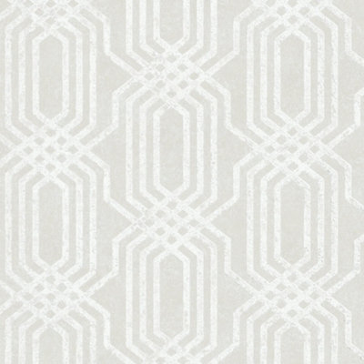 Galerie Hotel Beige Embossed Geometric Glitter Trellis Wallpaper Roll