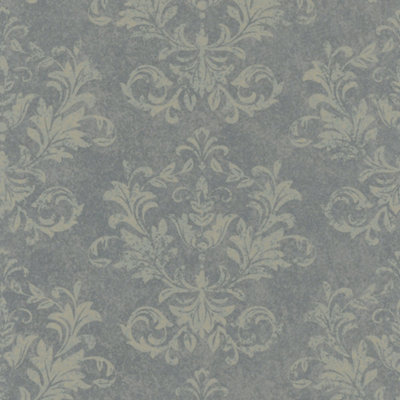 Galerie Hotel Gold/Grey Embossed Damask Glitter Wallpaper Roll