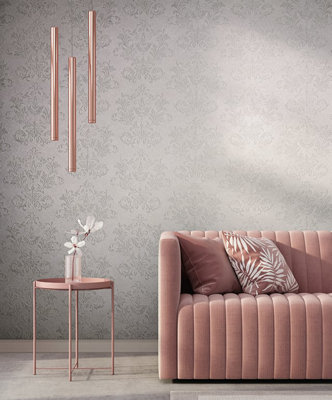 Galerie Hotel Pink/Silver Embossed Damask Glitter Wallpaper Roll