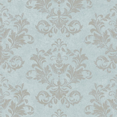 Galerie Hotel Silver/Green Embossed Damask Glitter Wallpaper Roll