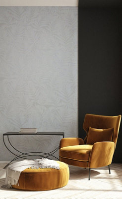 Galerie Hotel White/Cream Glitter Botanical Palm Leaf Design Wallpaper Roll