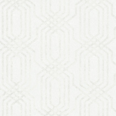 Galerie Hotel White Embossed Geometric Glitter Trellis Wallpaper Roll