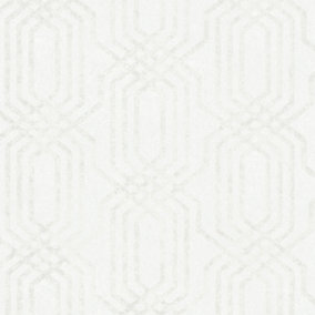 Galerie Hotel White Embossed Geometric Glitter Trellis Wallpaper Roll