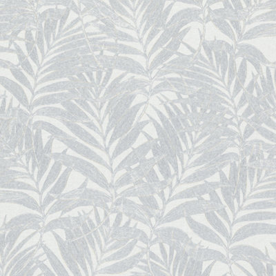 Galerie Hotel White/Silver Glitter Botanical Palm Leaf Design Wallpaper Roll