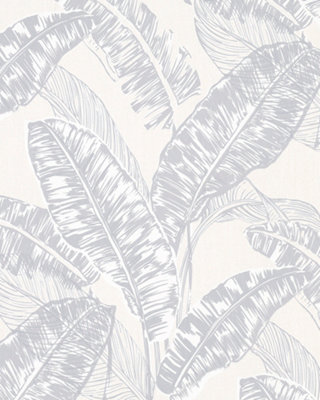 Galerie Imagine Beige Grey Bold Jungle Leaf Embossed Wallpaper