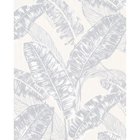 Galerie Imagine Beige Grey Bold Jungle Leaf Embossed Wallpaper