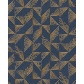 Galerie Imagine Blue Gold Geometric Fan Embossed Wallpaper