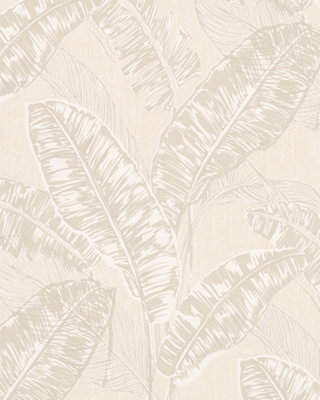 Galerie Imagine Cream Beige Bold Jungle Leaf Embossed Wallpaper