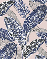 Galerie Imagine Pink Blue Bold Jungle Leaf Embossed Wallpaper