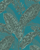 Galerie Imagine Turquoise Green Bold Jungle Leaf Embossed Wallpaper