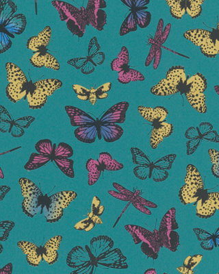 Galerie Imagine Turquoise Yellow Butterflies Embossed Wallpaper | DIY ...