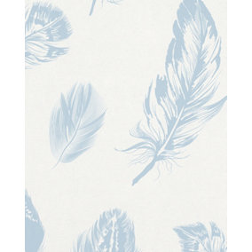 Galerie Imagine White Blue Bold Feathers Embossed Wallpaper