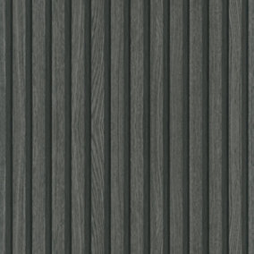 Galerie Industrial Effects Anthracite Stripe Wood Panel Wallpaper Roll