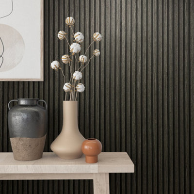 Galerie Industrial Effects Anthracite Stripe Wood Panel Wallpaper Roll