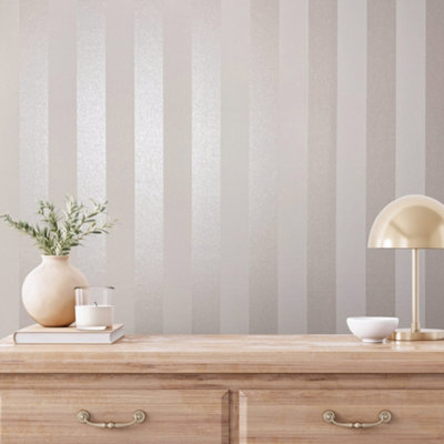 Galerie Industrial Effects Beige Classic Stripe Pearlescent Wallpaper Roll