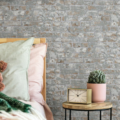 Galerie Industrial Effects Beige Glass Stone Brick Effect Wallpaper Roll