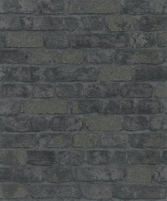 Galerie Industrial Effects Black Glass Stone Brick Effect A4 Wallpaper Sample