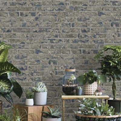 Galerie Industrial Effects Brown Glass Stone Brick Effect Wallpaper Roll