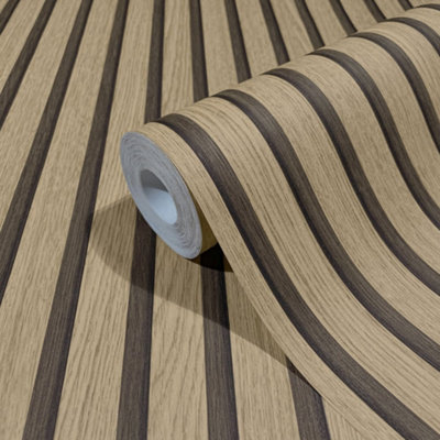 Galerie Industrial Effects Brown Stripe Wood Panel Wallpaper Roll