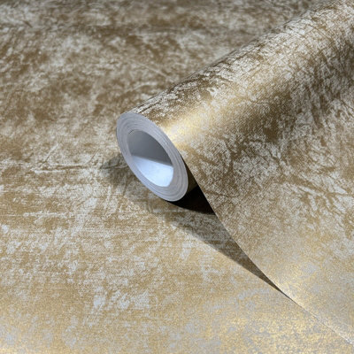 Galerie Industrial Effects Gold Metallic Plain Texture A4 Wallpaper Sample