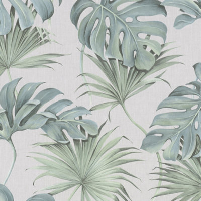 Galerie Industrial Effects Green/White Tropical Leaf Wallpaper Roll