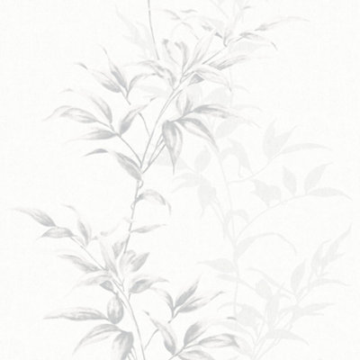 Galerie Industrial Effects Grey Floral Leaf Stem Wallpaper Roll