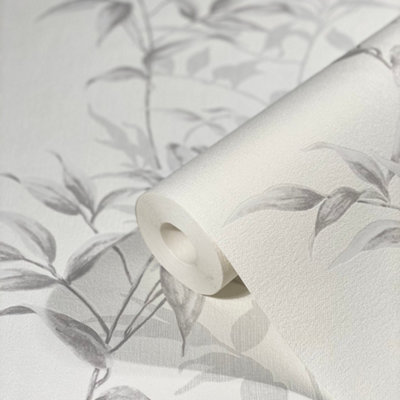 Galerie Industrial Effects Grey Floral Leaf Stem Wallpaper Roll