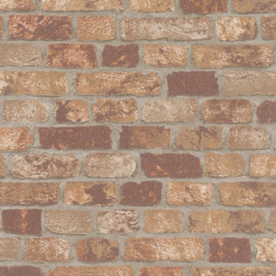 Galerie Industrial Effects Tan Glass Stone Brick Effect Wallpaper Roll