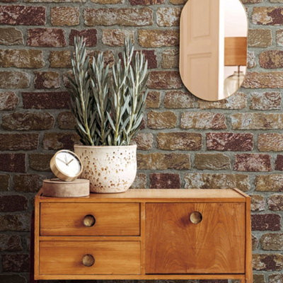 Galerie Industrial Effects Tan Glass Stone Brick Effect Wallpaper Roll