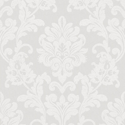 Galerie Industrial Effects White Giltter Floral Damask Wallpaper Roll ...