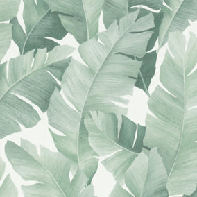 Galerie Industrial Effects White/Green Palm Leaf Wallpaper Roll