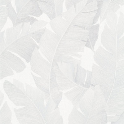 Galerie Industrial Effects White/Grey Palm Leaf Wallpaper Roll