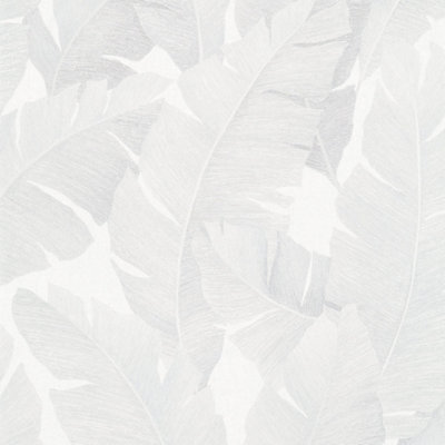 Galerie Industrial Effects White/Grey Palm Leaf Wallpaper Roll | DIY at B&Q