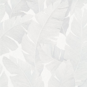 Galerie Industrial Effects White/Grey Palm Leaf Wallpaper Roll