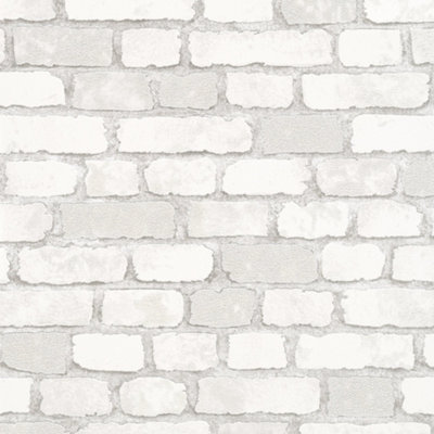 Galerie Industrial Effects WhiteGlass Stone Brick Effect Wallpaper Roll