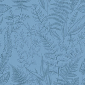 Galerie Into The Wild Blue Botanical Leaf Wallpaper Roll