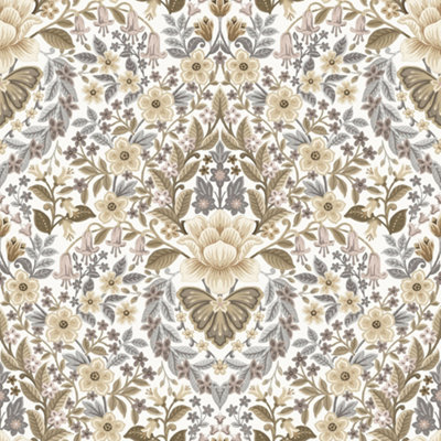 Galerie Into The Wild Metallic Beige Floral Damask Wallpaper Roll